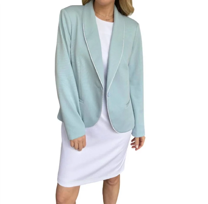 Cord Trim Lapel Blazer In Blue