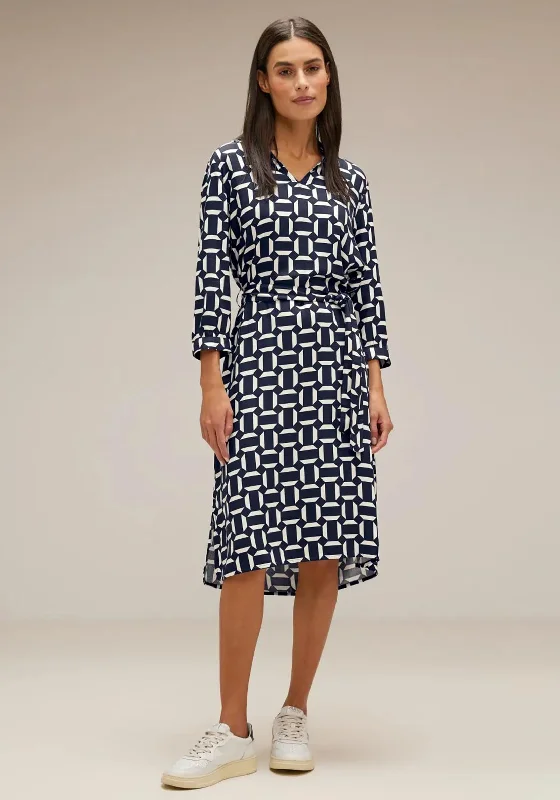 Street One Tie Waist Printed Midi Dress, Deep Blue