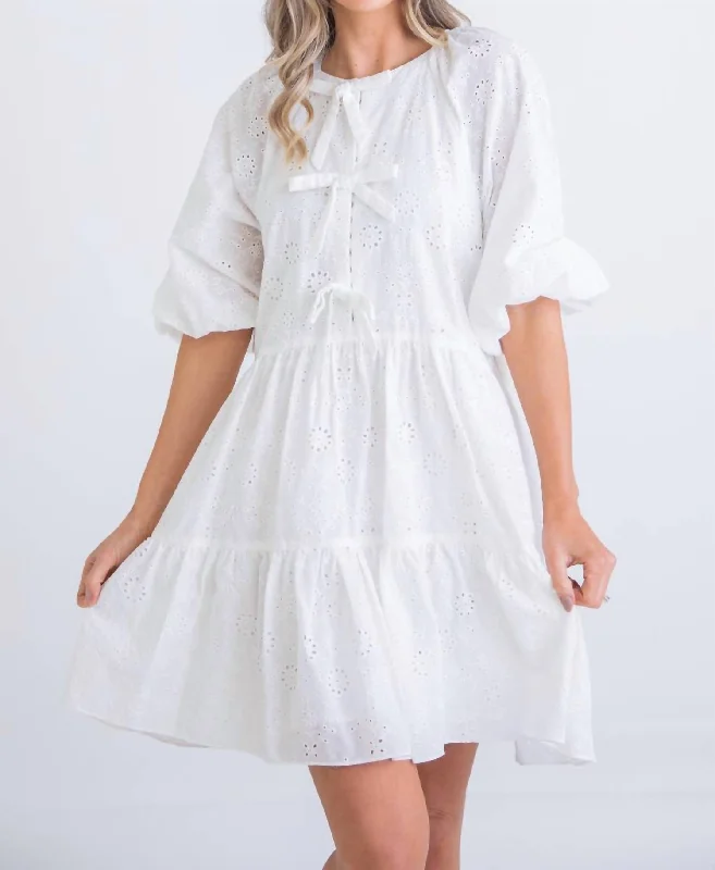 Deal Zone Eyelit Bow Tier Dress In White