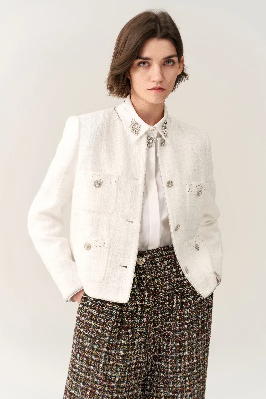 One-DAY Sale Sequin Detail Patch-pocket Tweed Jacket