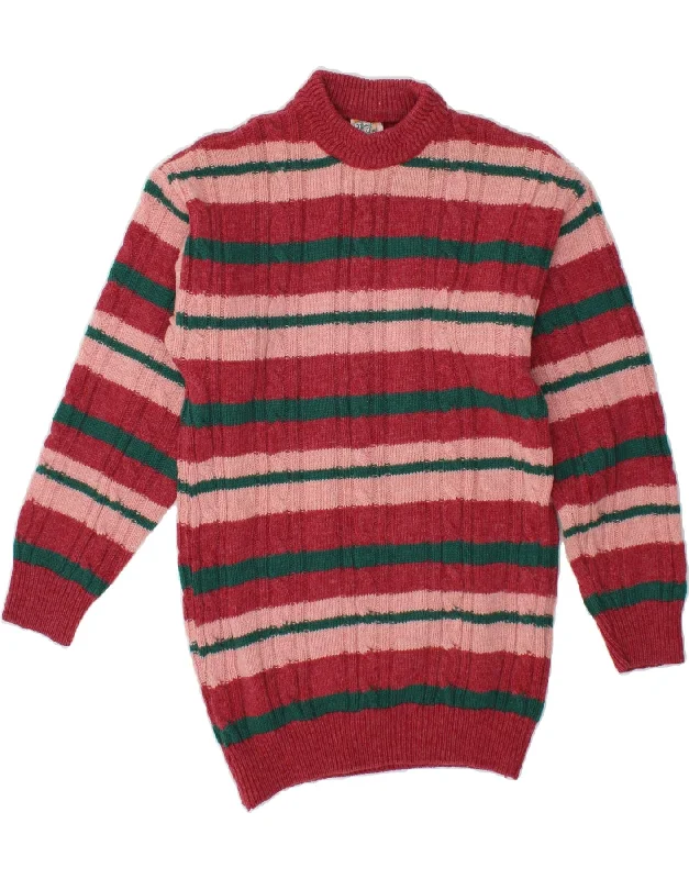 Hurry In VINTAGE Womens Turtle Neck Jumper Sweater UK 14 Medium Red Striped