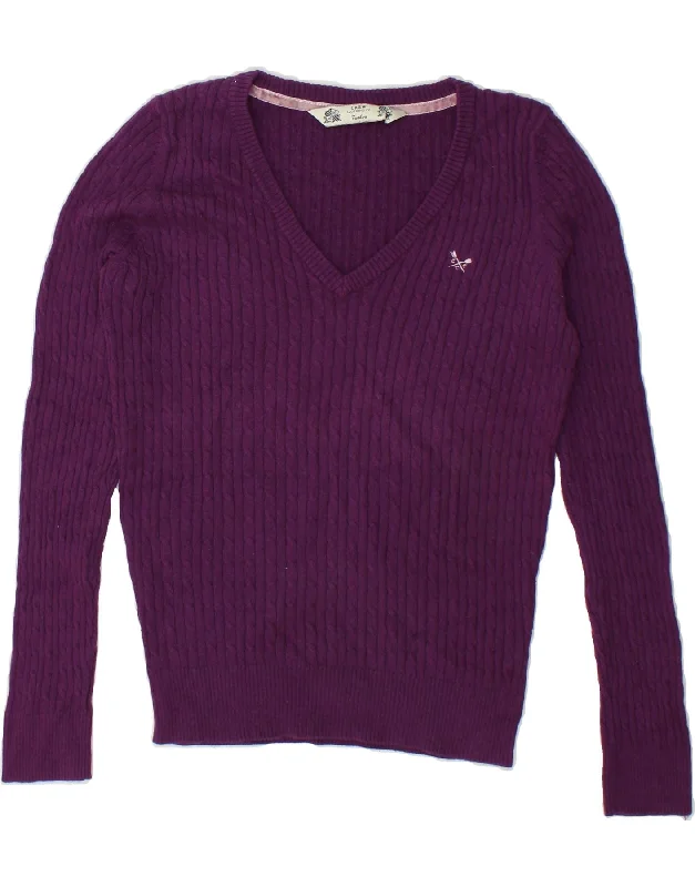 CREW CLOTHING Womens V-Neck Jumper Sweater UK 12 Medium Purple Cotton