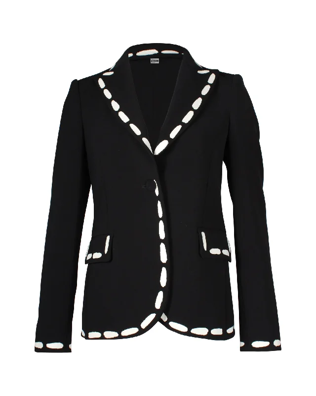 Moschino Contrasting Print Trimming Cady Blazer in Black Polyester