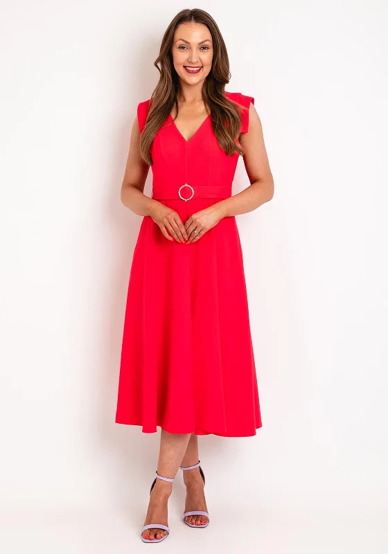 Epic Deals Castings Belted Waist, A-Line Midi Dress, Fuchsia