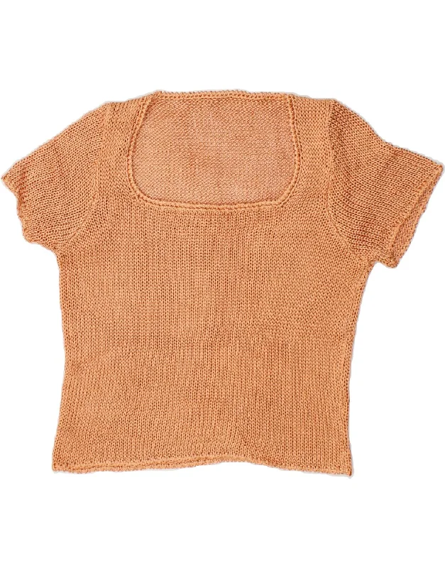 VINTAGE Womens Short Sleeve Crew Neck Jumper Sweater UK 12 Medium Orange