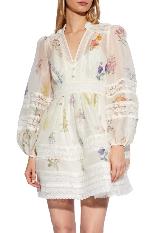 Year-End Clearance Natura V Neck Lace Mini Dress In White Botanical