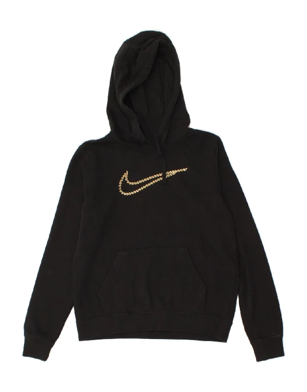 NIKE Womens Graphic Hoodie Jumper UK 10 Small Black Cotton