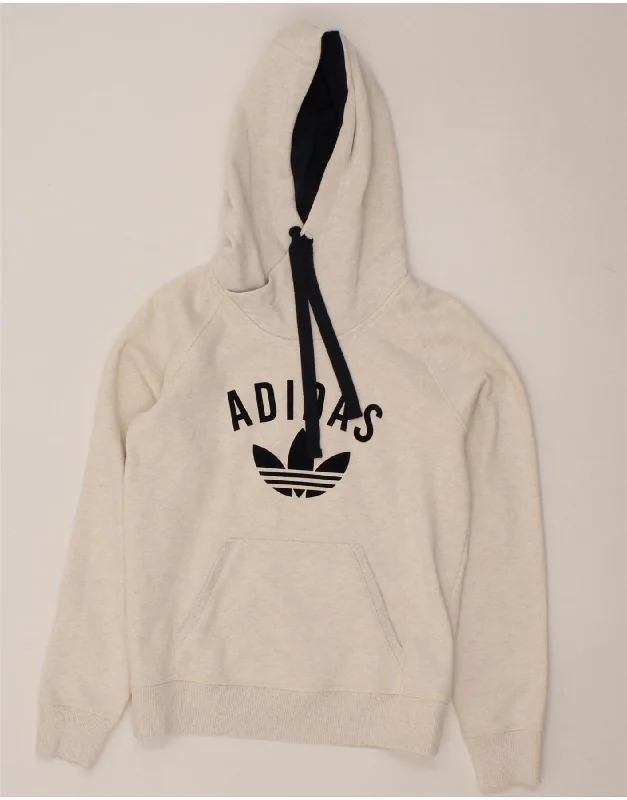 ADIDAS Womens Graphic Hoodie Jumper UK 8 Small Off White Cotton