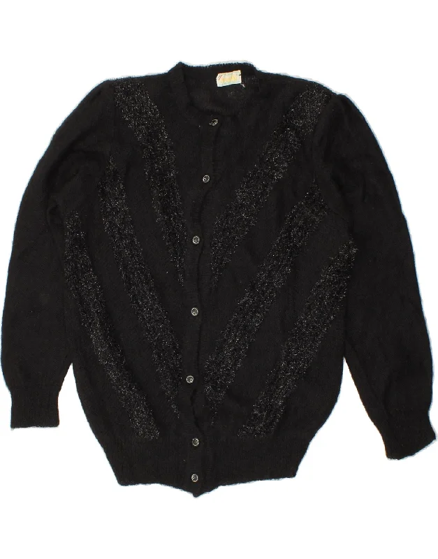 VINTAGE Womens Cardigan Sweater UK 16 Large Black Flecked Mohair