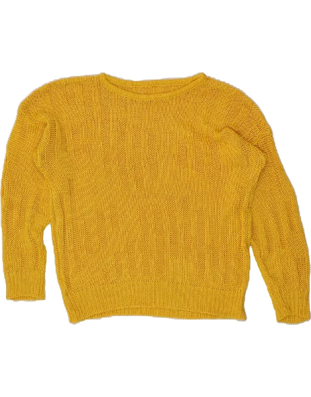 VINTAGE Womens Boat Neck Jumper Sweater UK 18 XL Yellow Cotton