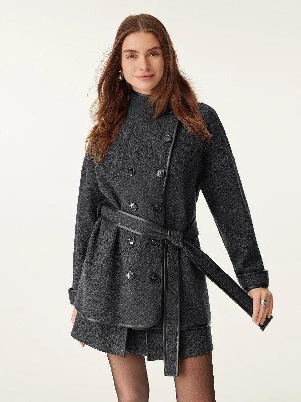 Unmissable Offer Eco-Leather Trimmed Coat With Belt