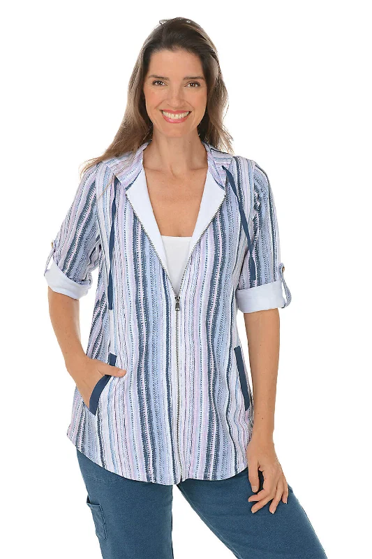 Amazing Deals Pastel Striped Zip-Front French Terry Hoodie