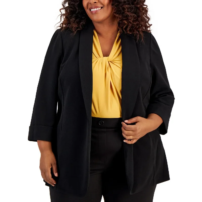 Plus Womens Solid Office Open-Front Blazer