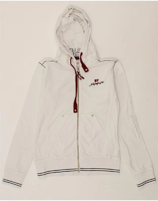 Closeout Sale NAPAPIJRI Womens Graphic Zip Hoodie Sweater UK 16 Large White Cotton