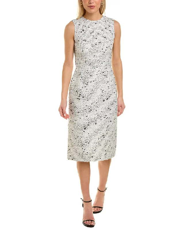 Oscar de la Renta Silk-Lined Marble Tweed Wool-Blend Sheath Dress