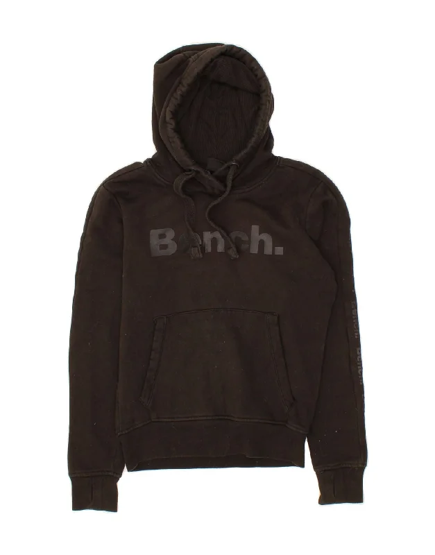 Shop and Save BENCH Womens Graphic Hoodie Jumper UK 10 Small Black Cotton