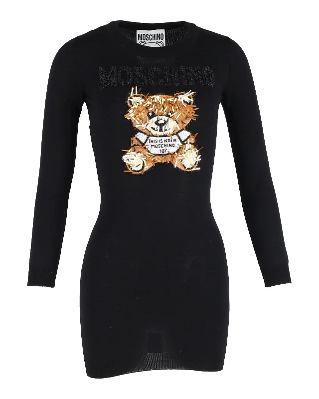 Buy More, Save More Moschino Embellished Bear Mini Dress in Black Wool