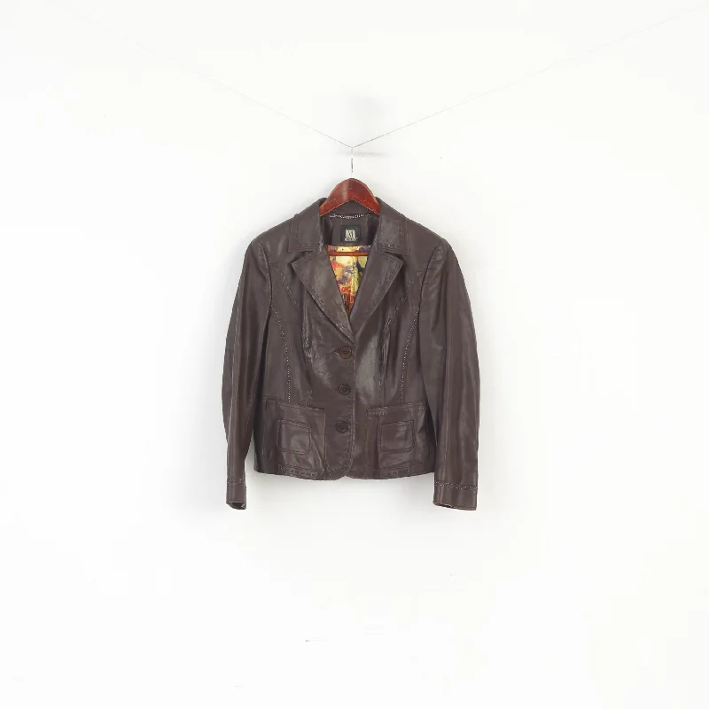 Price Buster Madeleine Women 14 40 M Leather Jacket Brown Boho Western Single Breasted Blazer