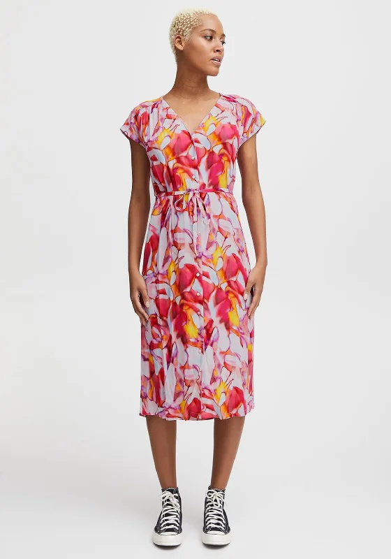 Shop and Save Ichi Marble Print Shirt Dress, Pink Multi