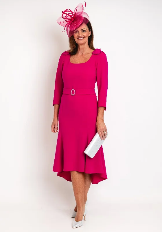 Claudia C Maxima Embellished Belted Wasit Midi Dress, Fuchsia