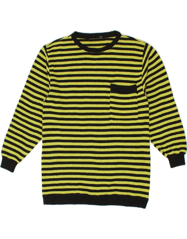 Price Cut VINTAGE Womens Boat Neck Jumper Sweater UK 14 Large Yellow Striped Cotton