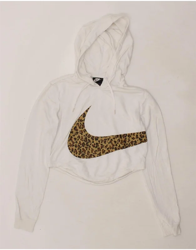 NIKE Womens Crop Graphic Hoodie Jumper UK 6 XS White