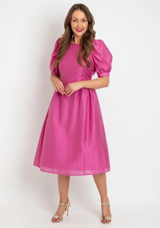 Major Savings Vero Moda Puff Sleeve Smock Midi Dress, Phlox Pink