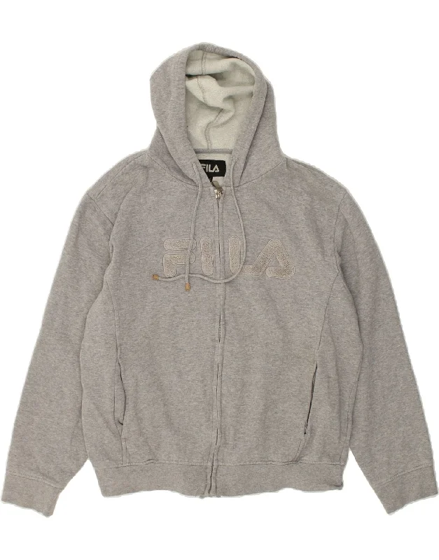 Year-End Sale FILA Womens Graphic Zip Hoodie Sweater UK 16 Large Grey Cotton