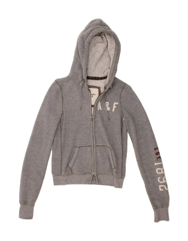 Last Chance ABERCROMBIE & FITCH Womens Graphic Zip Hoodie Sweater UK 12 Medium Grey