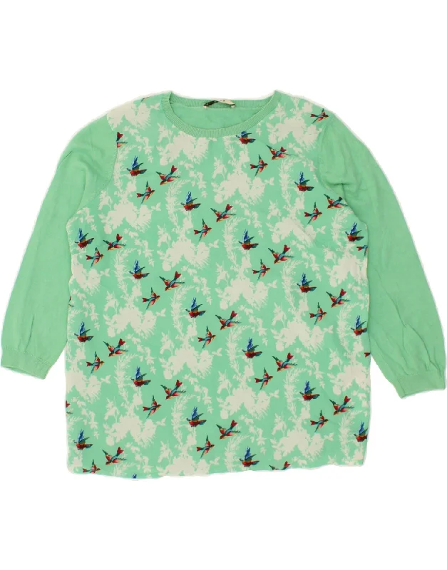 Exclusive Preview OASIS Womens Boat Neck Jumper Sweater UK 10 Small Green Floral Cotton