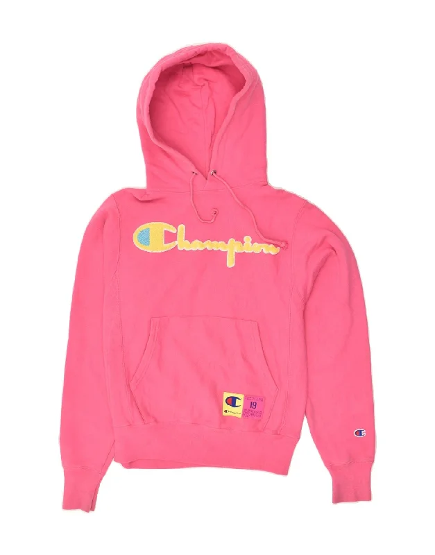 The Best Prices CHAMPION Womens Graphic Hoodie Jumper UK 6 XS Pink Cotton