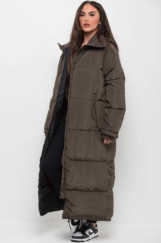 Can't Miss Khaki Long Puffer Padded Coat With Hood