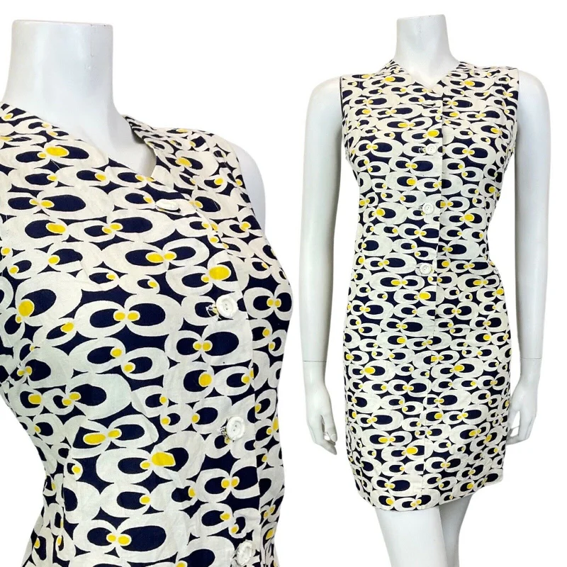 Overstock VINTAGE 60s 70s WHITE BLUE YELLOW PSYCHEDELIC MOD SLEEVELESS SHIFT DRESS 10 Overstock VINTAGE 60s 70s WHITE BLUE YELLOW PSYCHEDELIC MOD SLEEVELESS SHIFT DRESS 10