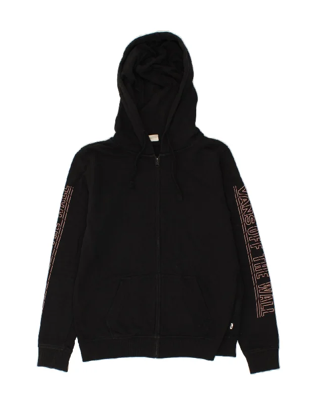 Warehouse Sale VANS Womens Oversized Graphic Zip Hoodie Sweater UK 10 Small Black Cotton