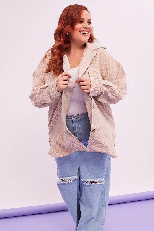 Exclusive Deal Brown Cord Shacket Oversized Long Sleeve