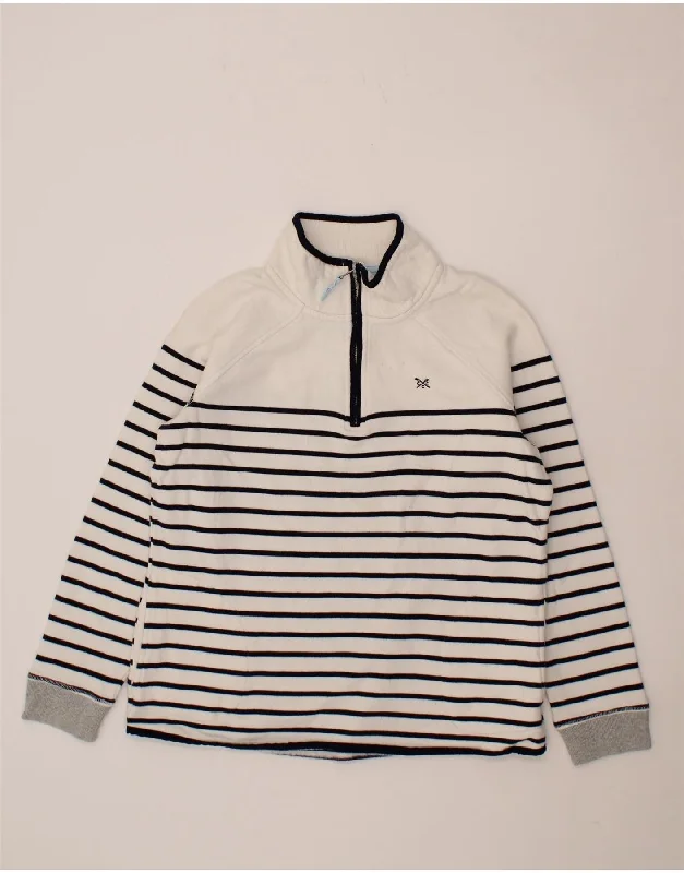 CREW CLOTHING Womens Zip Neck Sweatshirt Jumper UK 12 Medium White Striped