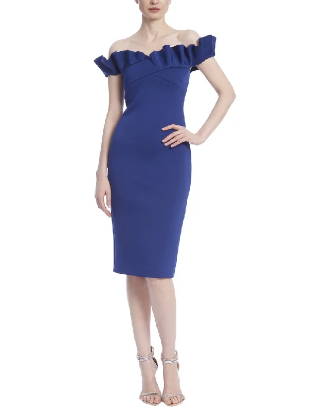Huge Discounts Badgley Mischka Ruffle Off Shoulder Solid Dress