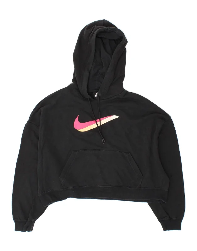 NIKE Womens Oversized Graphic Hoodie Jumper UK 10 Small Black