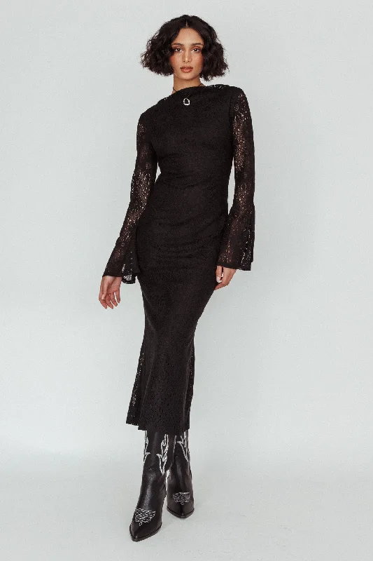 Epic Deals Kalia Long Sleeve Lace Midi Dress Black
