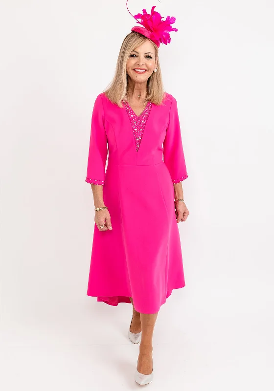 Instant Discount Lizabella Embellished Neck A-Line Dress, Hot Pink