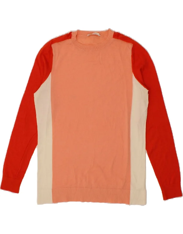 Deal Zone HUGO BOSS Womens Crew Neck Jumper Sweater UK 14 Medium Orange Colourblock