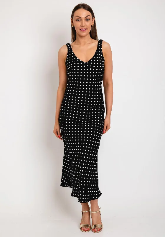 Value Deals The Sofia Collection V Neck Polka Dot Maxi Dress, Black