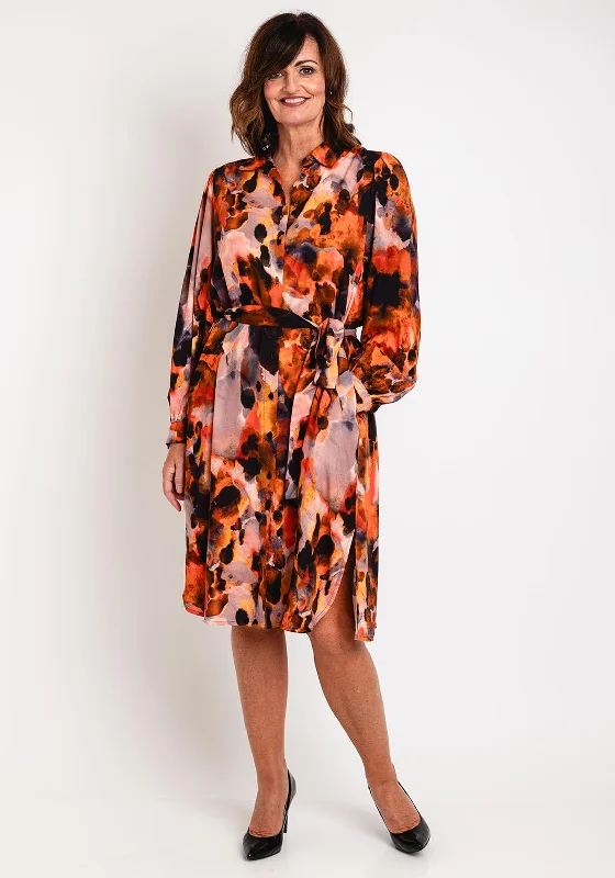 Masai Nydema Ink Print Shirt Dress, Spicy Orange