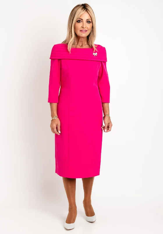 Cassandra Bardot Neckline Pencil Midi Dress, Cerise