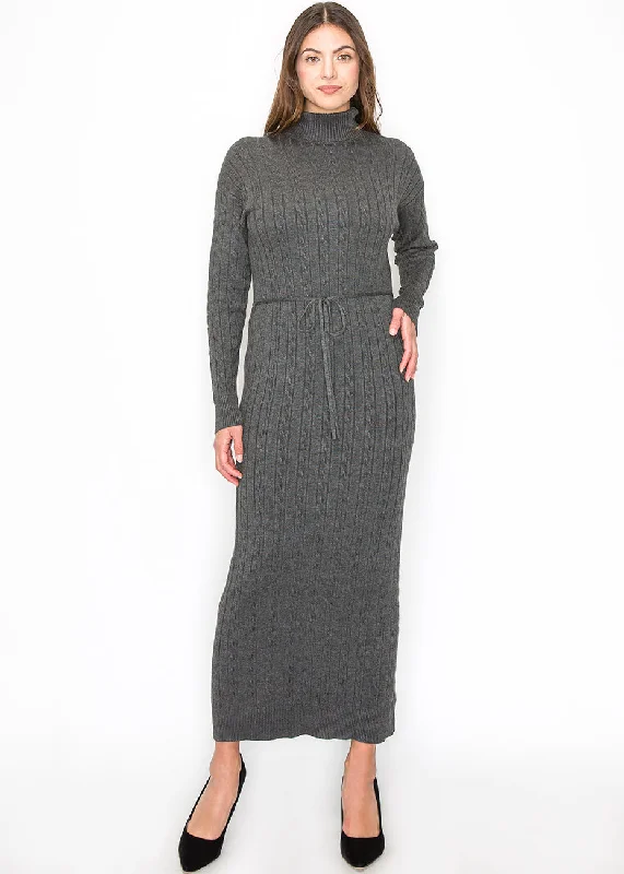 Discount Deals Long Grey Knit Dress with Belt