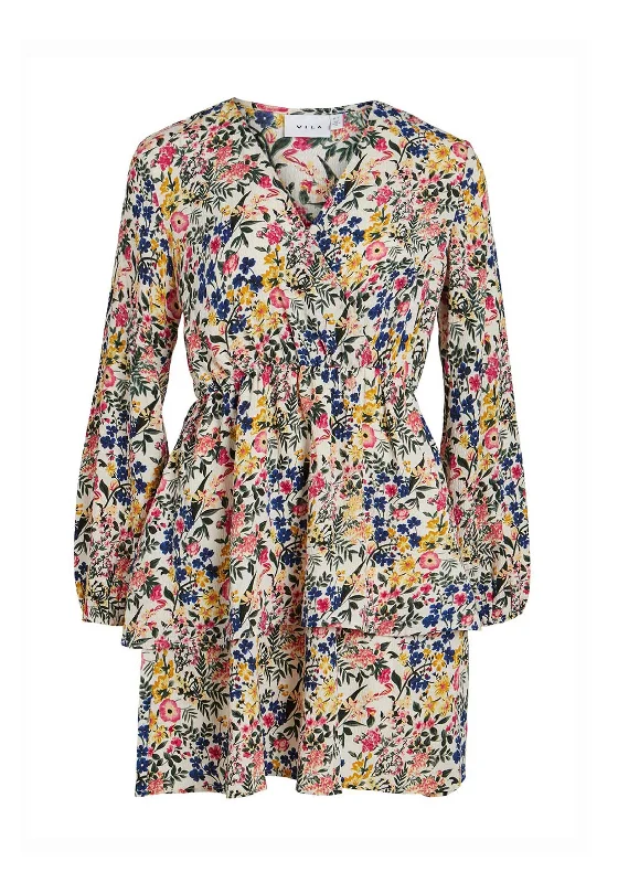 Super Bargain Vila Arianne Floral Print Mini Dress, Birch