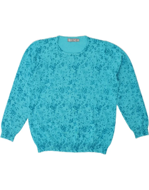 CASTLE OF IRELAND Womens Crew Neck Jumper Sweater UK 18 XL Blue Floral