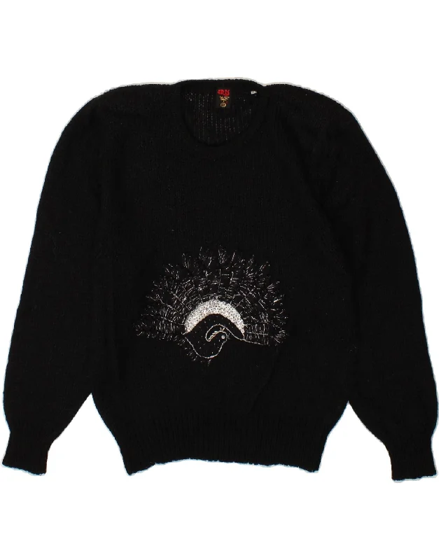 ORIS Womens Graphic Crew Neck Jumper Sweater IT 50 XL Black Mohair