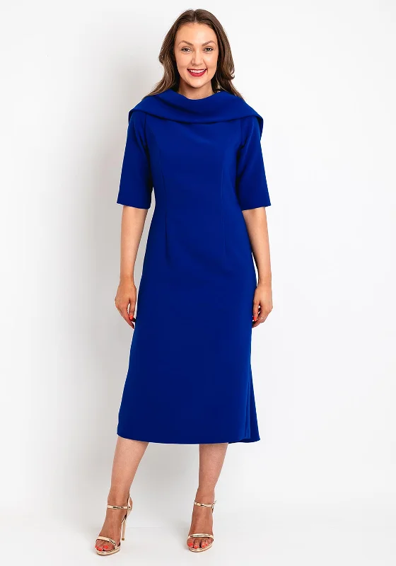 Epic Deals Kate Cooper Folded Round Neckline Midi Dress, Royal Blue