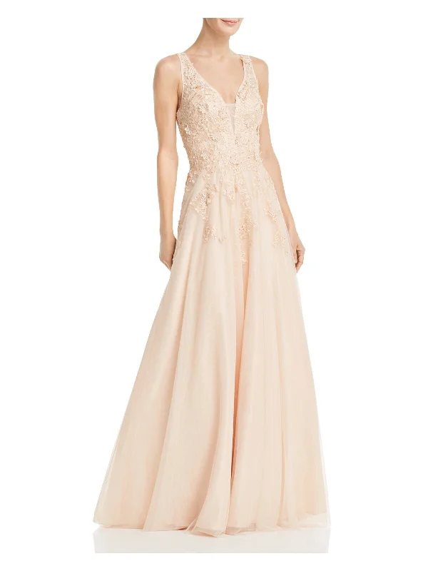 Limited Time Discount AVERY G Womens Pink Embellished V Back Floral Sleeveless V Neck Full-Length Formal Dress